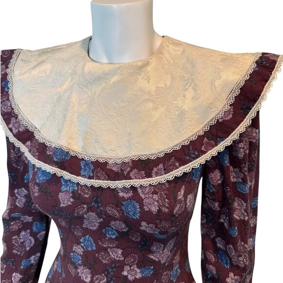 Vintage Gunne Sax Jessica McClintock Purple Floral Statement Collar Dress Small - Picture 5 of 12